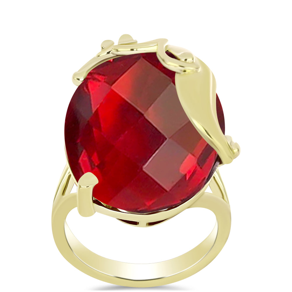 Anillo de Plata Bañada en Oro con Ágata Roja