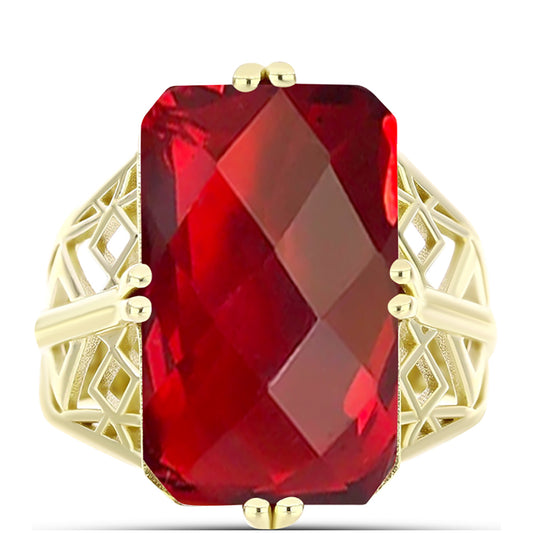 Anillo de Plata Bañada en Oro con Ágata Roja