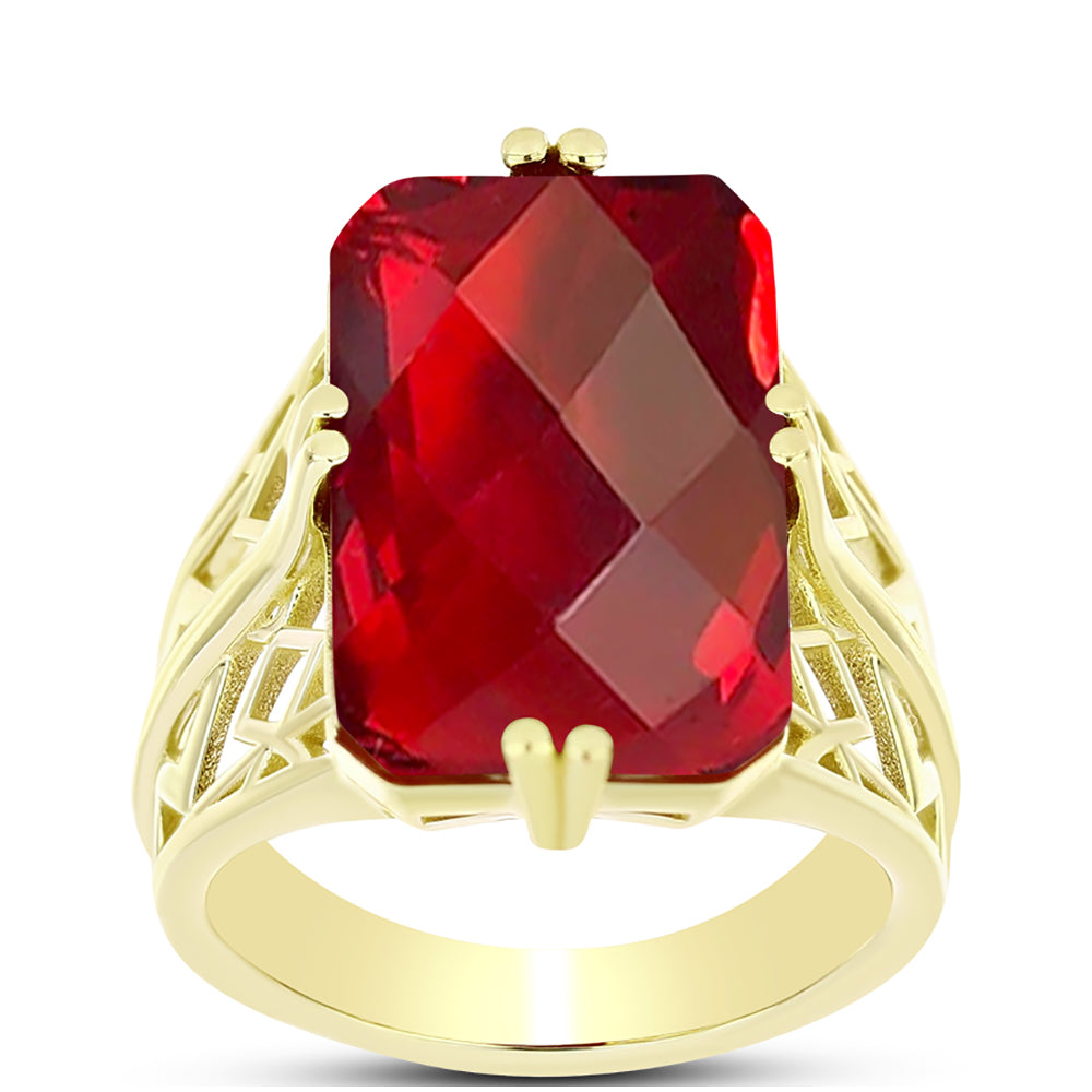 Anillo de Plata Bañada en Oro con Ágata Roja