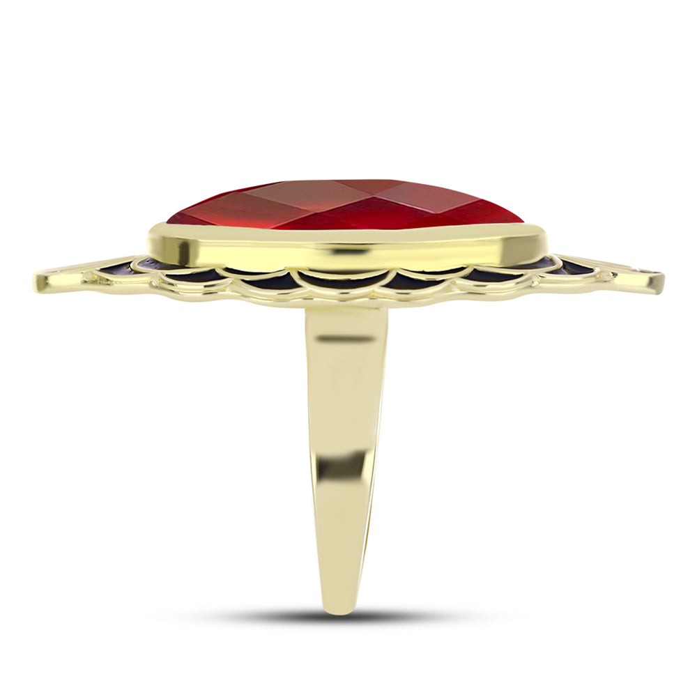 Anillo de Plata Bañada en Oro con Ágata Roja 4 