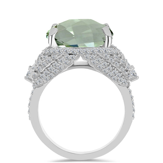 Anillo de Plata con Amatista Verde y Topacio Blanco