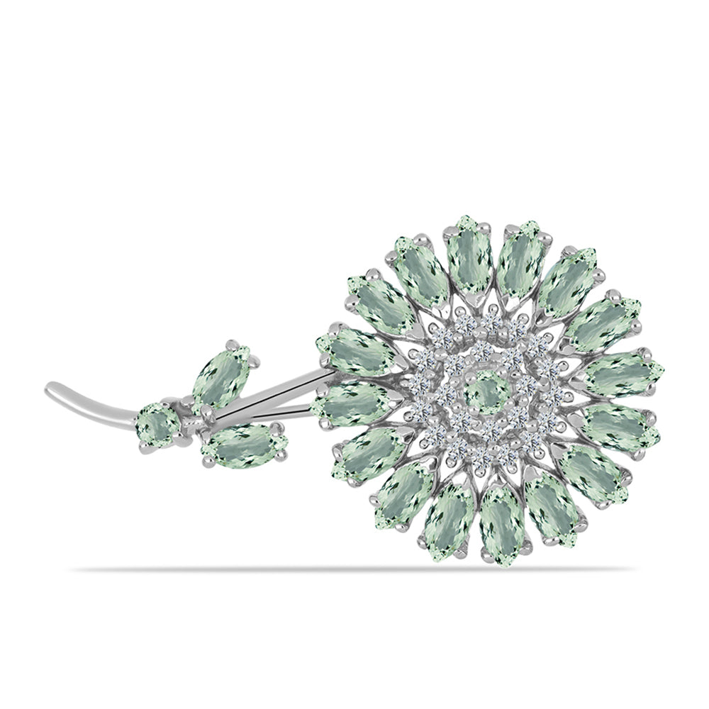Broche de Plata con Amatista Verde y Topacio Blanco