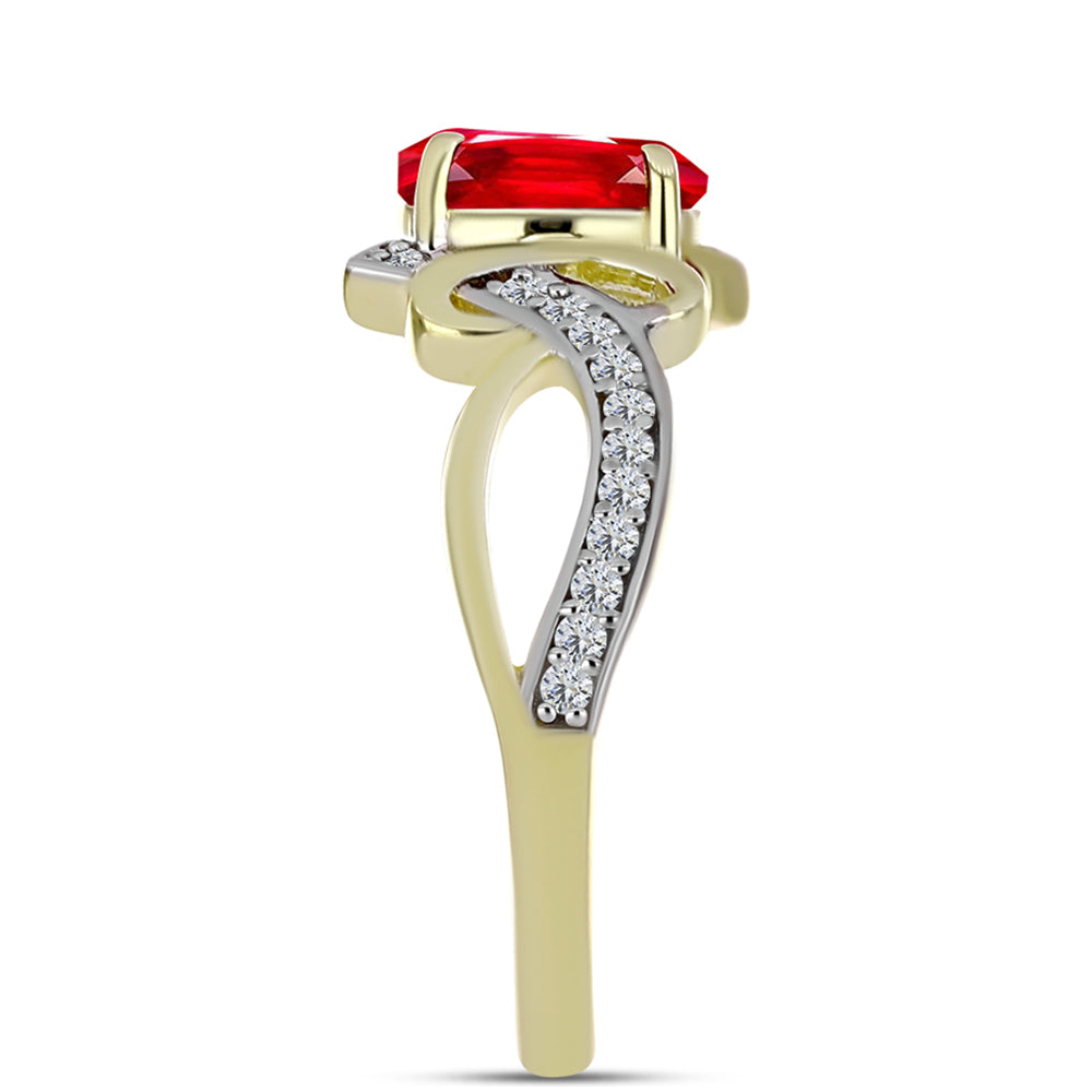 Anillo de Plata Bañada en Oro con Ágata Roja y Topacio Blanco