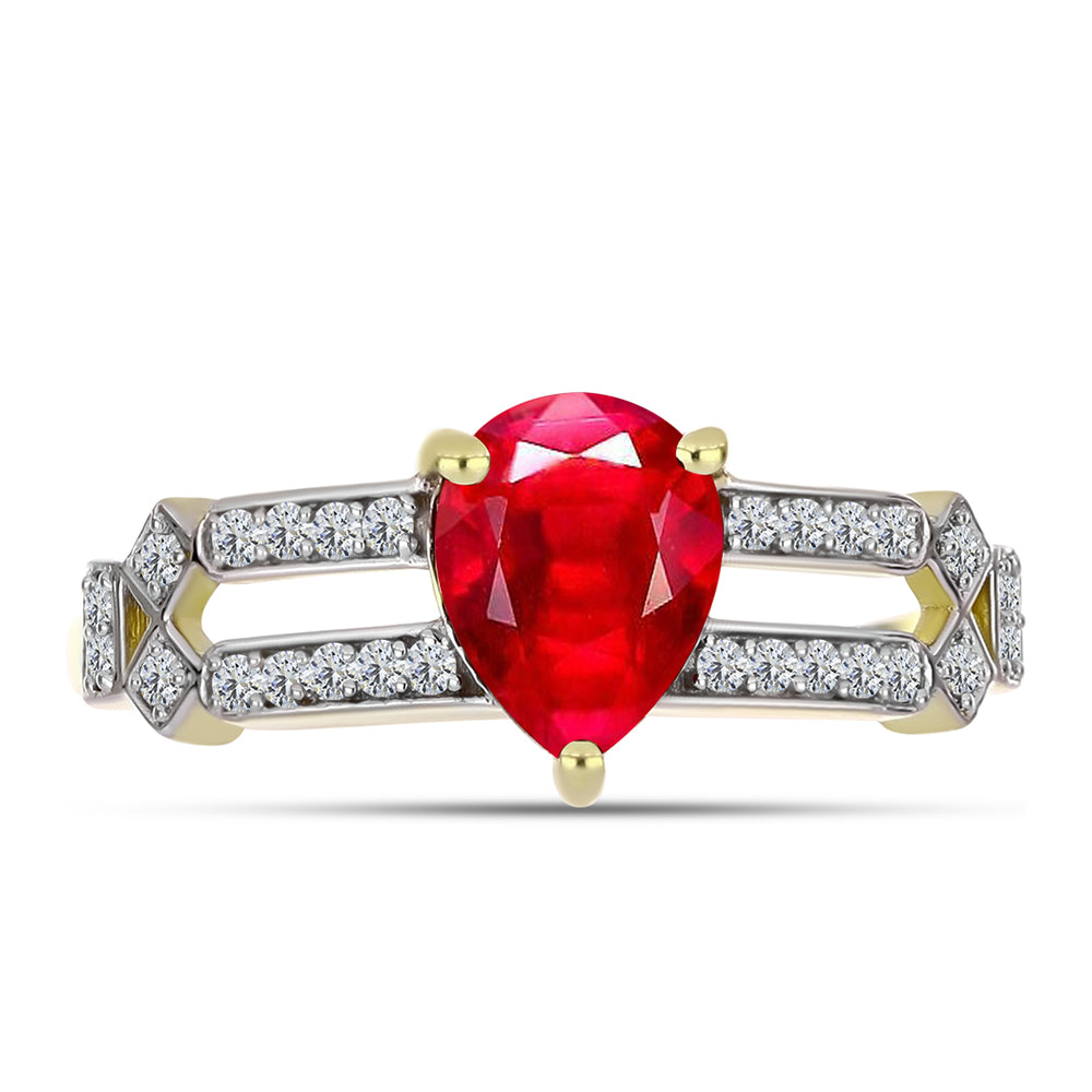 Anillo de Plata Bañada en Oro con Ágata Roja y Topacio Blanco 1 