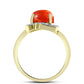 Anillo de Plata Bañada en Oro con Coral de Esponja Roja y Topacio Blanco
