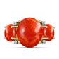 Anillo de Plata Bañada en Oro con Coral de Esponja Roja y Topacio Blanco