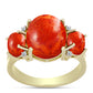 Anillo de Plata Bañada en Oro con Coral de Esponja Roja y Topacio Blanco