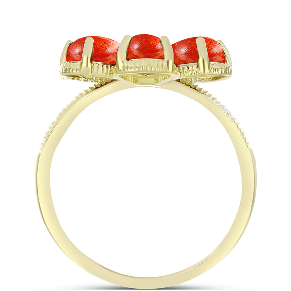 Anillo de Plata Bañada en Oro con Coral de Esponja Roja y Topacio Blanco 2 