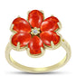 Anillo de Plata Bañada en Oro con Coral de Esponja Roja y Topacio Blanco