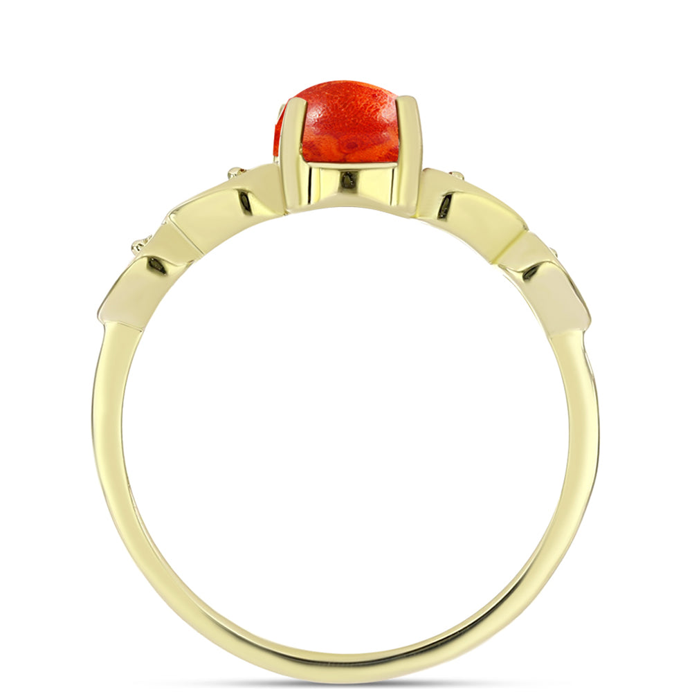 Anillo de Plata Bañada en Oro con Coral de Esponja Roja