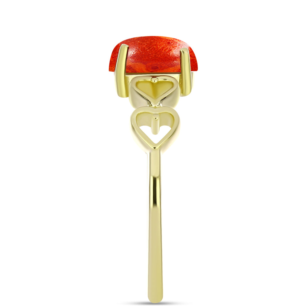 Anillo de Plata Bañada en Oro con Coral de Esponja Roja 4 