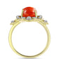 Anillo de Plata Bañada en Oro con Coral de Esponja Roja y Topacio Blanco