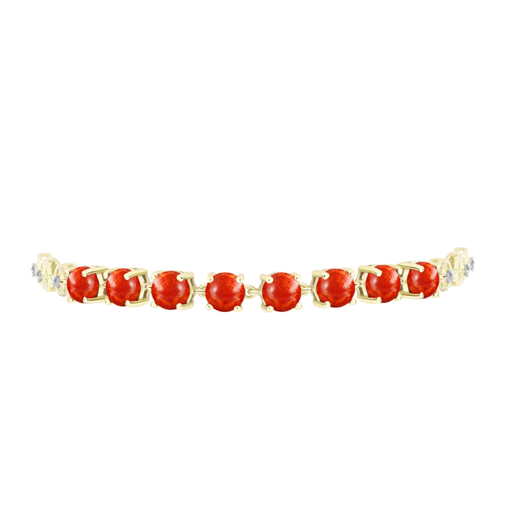 Pulsera de Plata Bañada en Oro con Coral de Esponja Roja y Topacio Blanco 2 