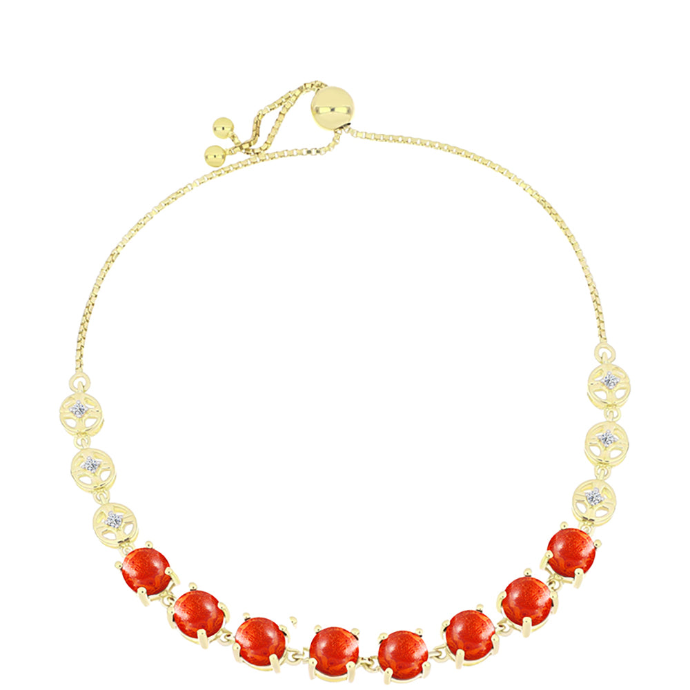Pulsera de Plata Bañada en Oro con Coral de Esponja Roja y Topacio Blanco