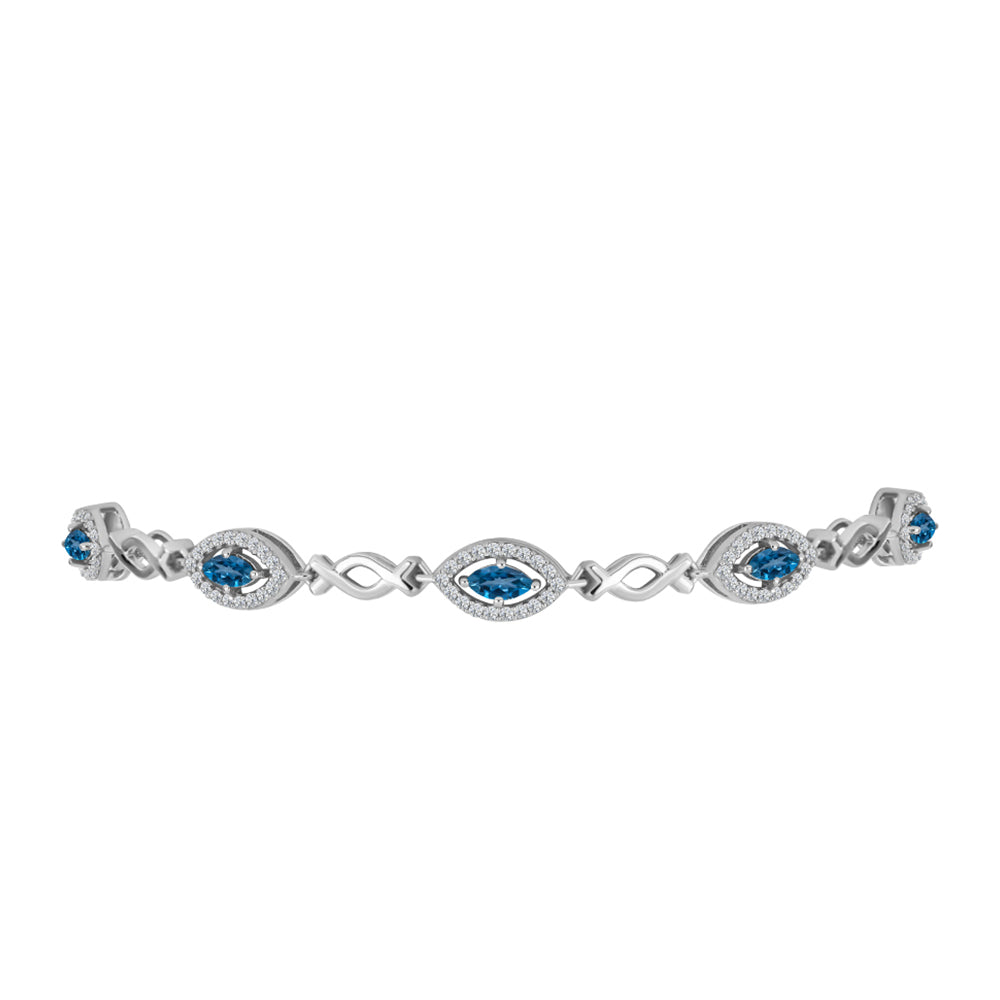 Pulsera de Plata con Topacio Azul Londres y Topacio Blanco 2 