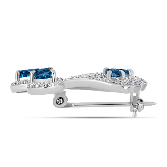 Broche de Plata con Topacio Azul Londres y Topacio Blanco