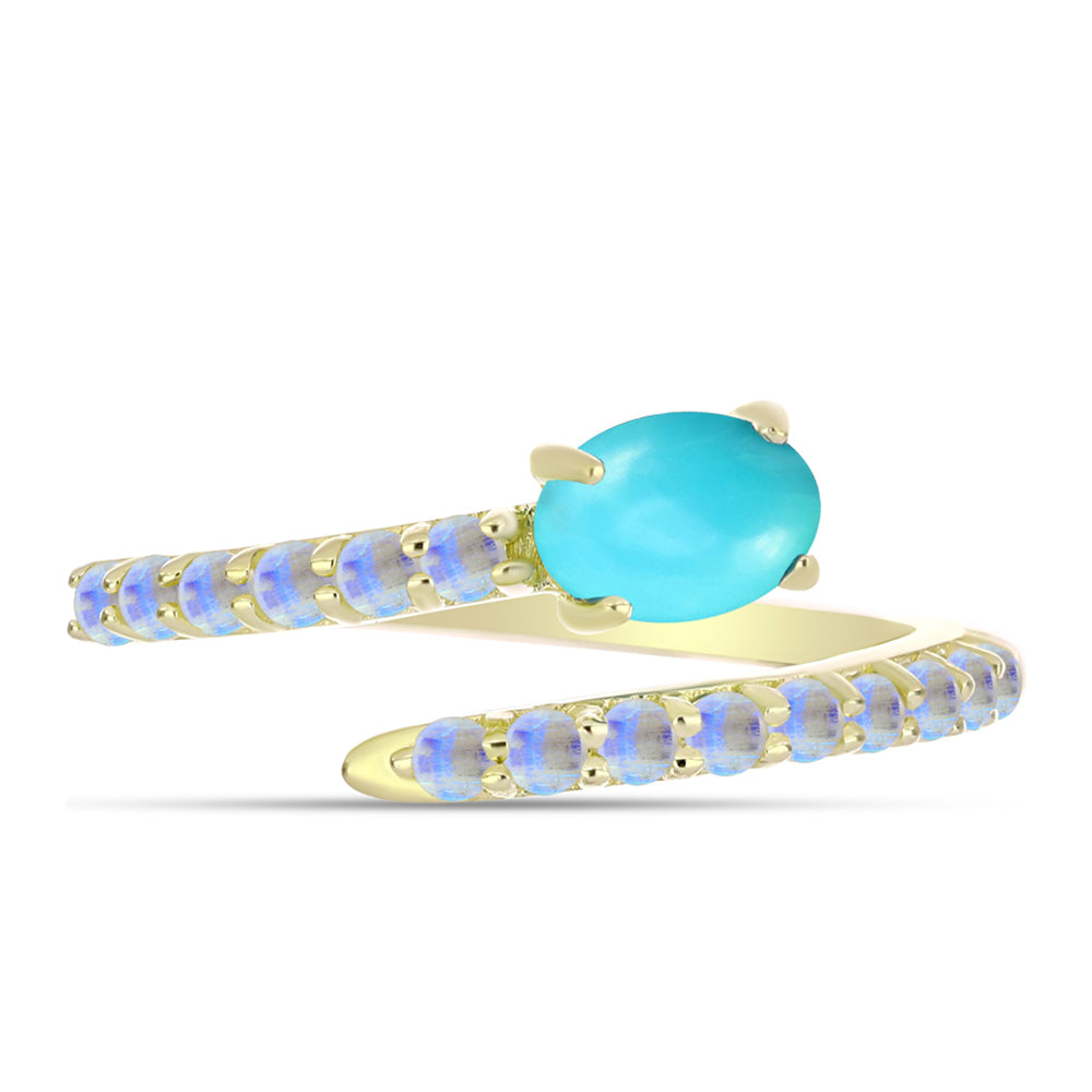 Anillo de Plata Bañada en Oro con Turquesa Bella Durmiente y Piedra Lunar Arco Iris 1 