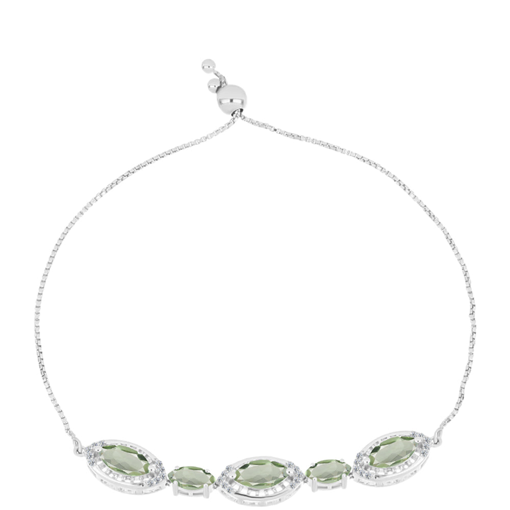 Pulsera de Plata con Amatista Verde y Topacio Blanco 1 
