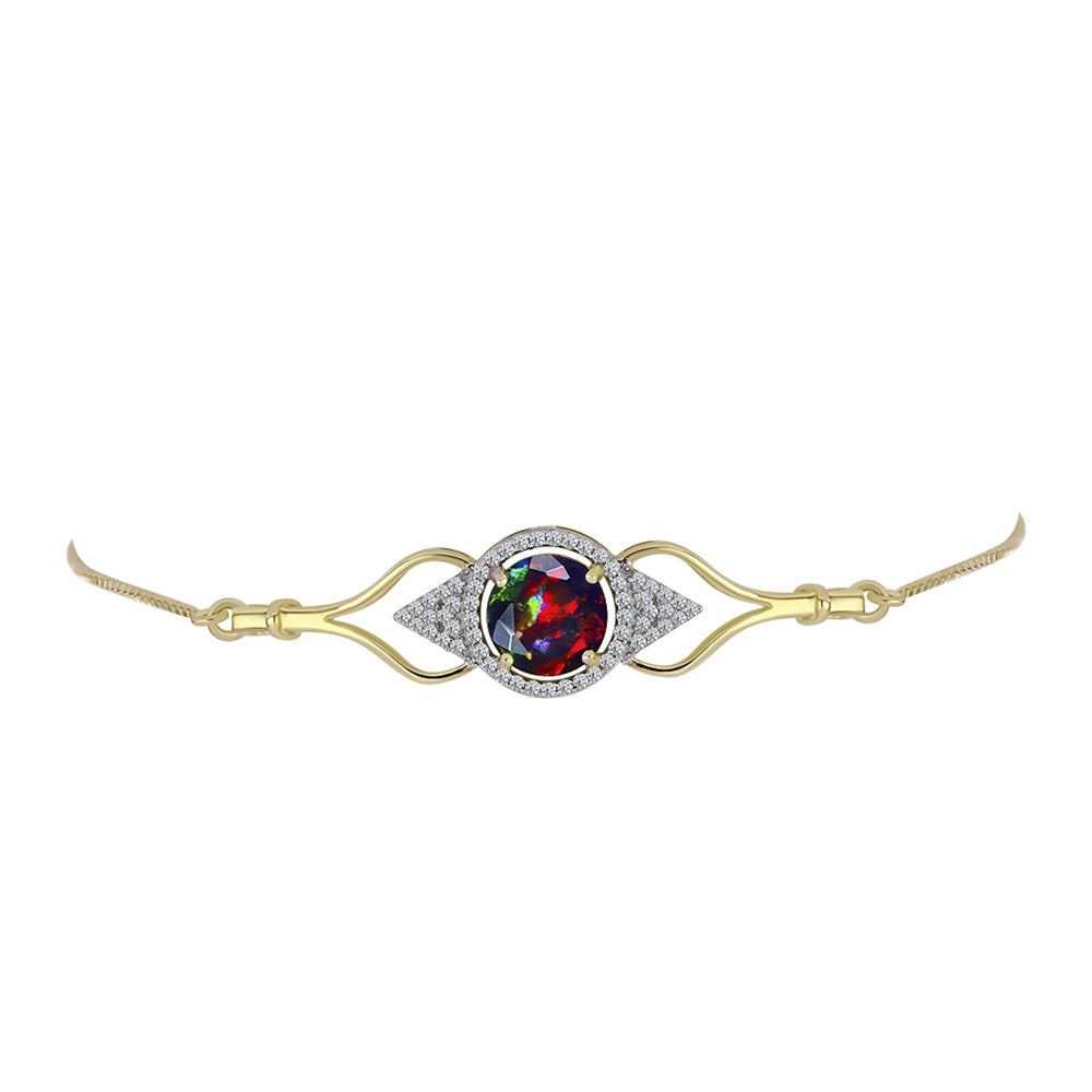 Pulsera de Plata Bañada en Oro con Ópalo negro medianoche Lega Dembi de Ëtiopía y Topacio Blanco