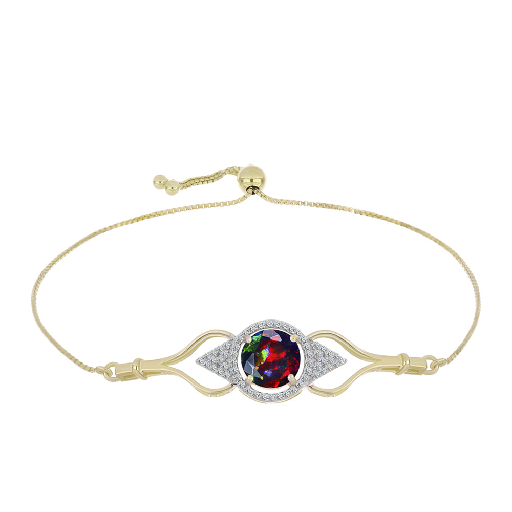 Pulsera de Plata Bañada en Oro con Ópalo negro medianoche Lega Dembi de Ëtiopía y Topacio Blanco 1 