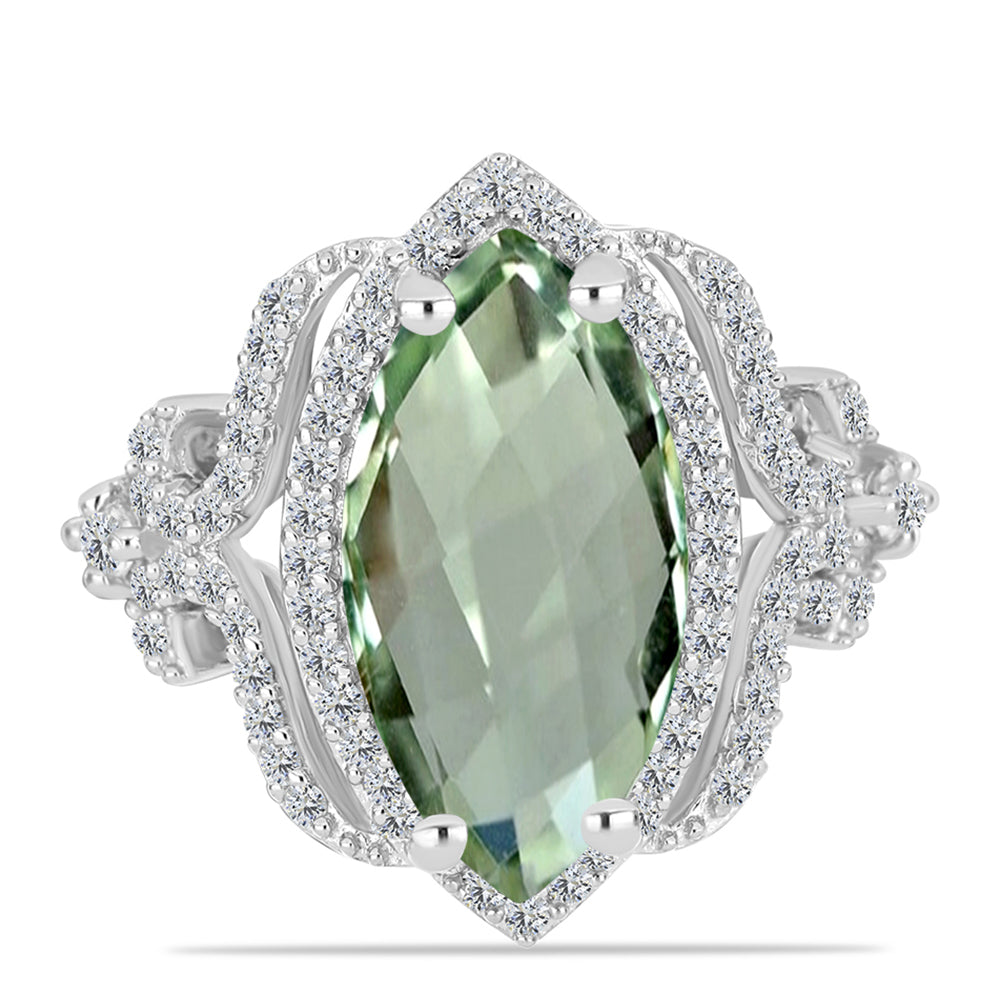 Anillo de Plata con Amatista Verde y Topacio Blanco