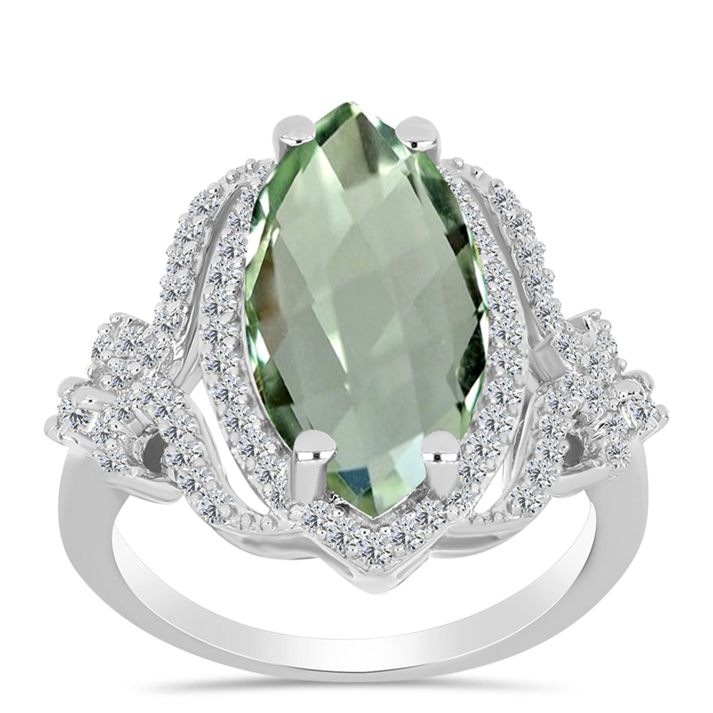 Anillo de Plata con Amatista Verde y Topacio Blanco 3 