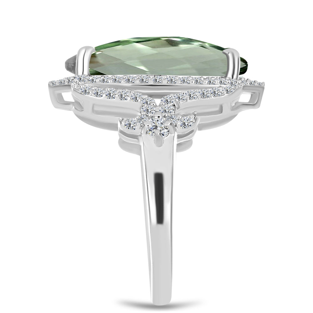Anillo de Plata con Amatista Verde y Topacio Blanco