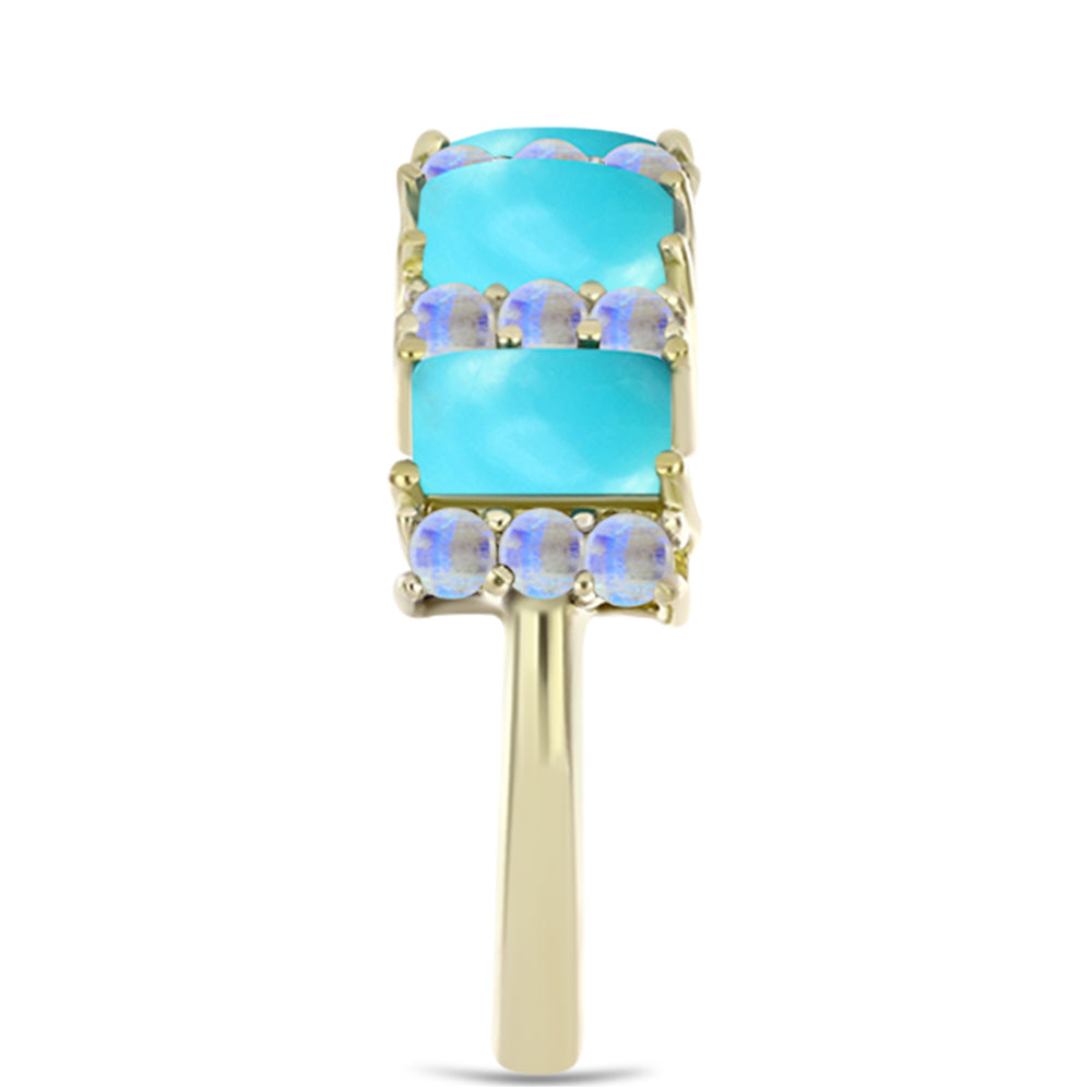 Anillo de Plata Bañada en Oro con Turquesa Bella Durmiente y Piedra Lunar Arco Iris 4 