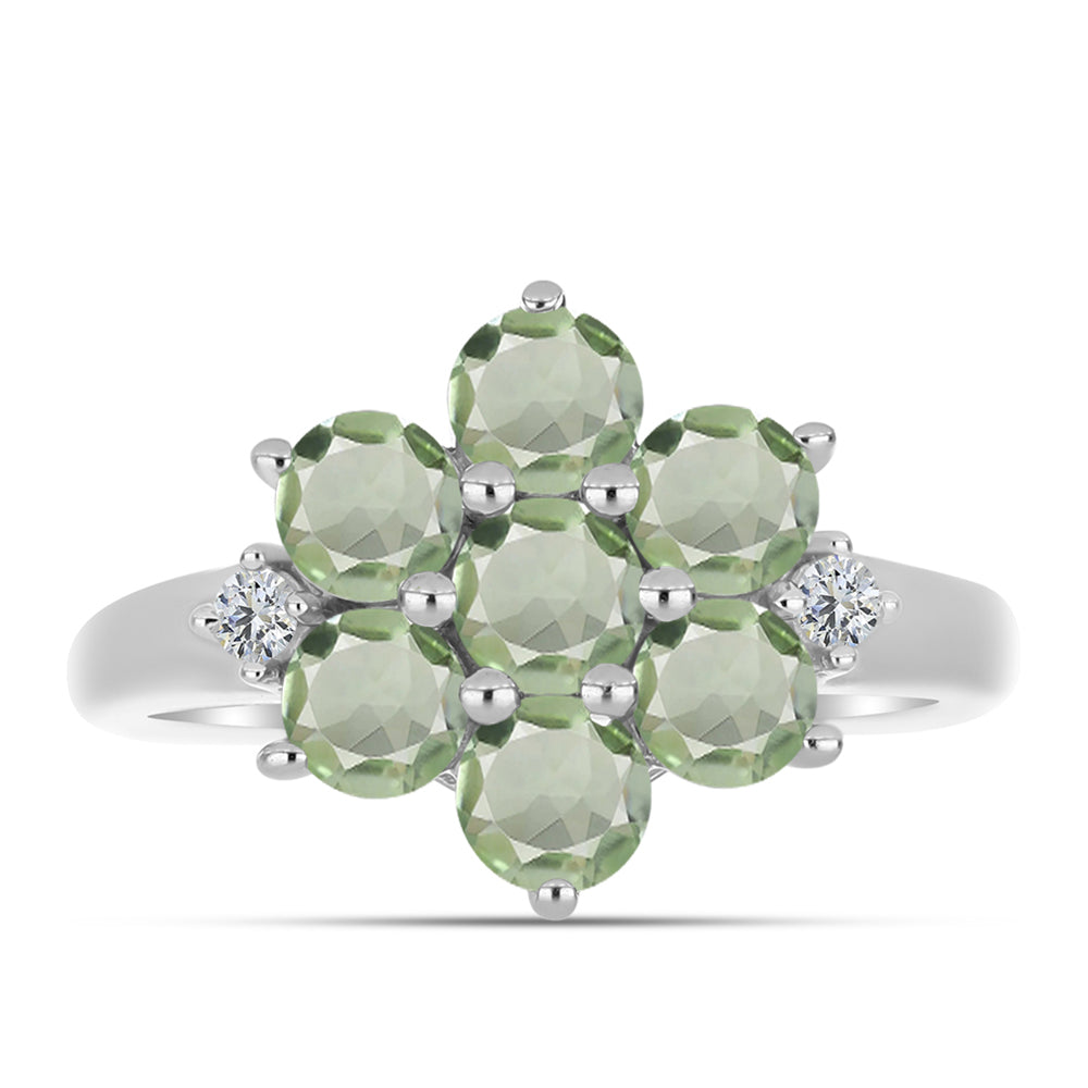 Anillo de Plata con Amatista Verde y Topacio Blanco