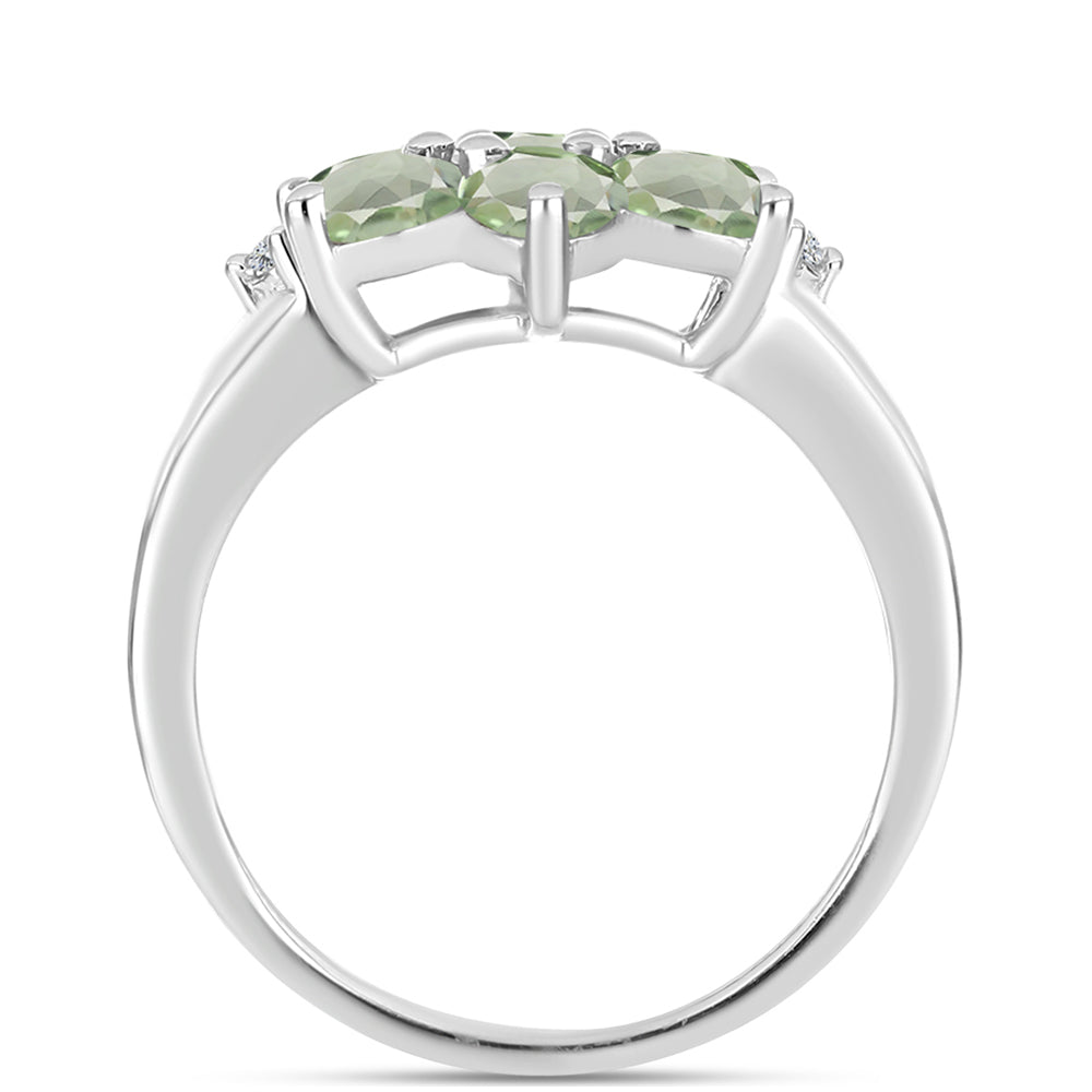Anillo de Plata con Amatista Verde y Topacio Blanco 2 