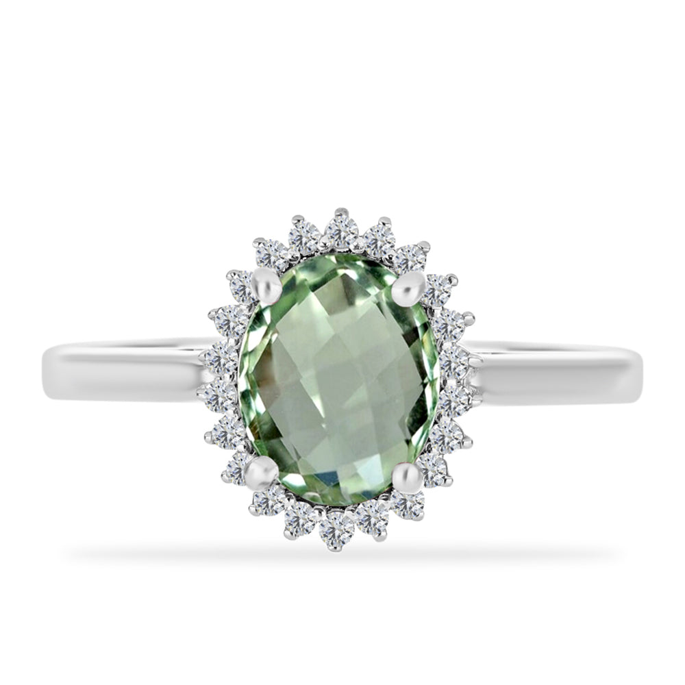 Anillo de Plata con Amatista Verde y Topacio Blanco 1 