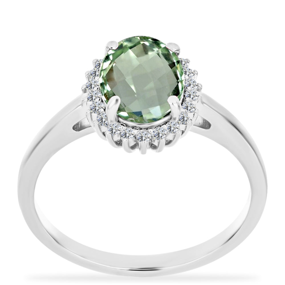 Anillo de Plata con Amatista Verde y Topacio Blanco 3 