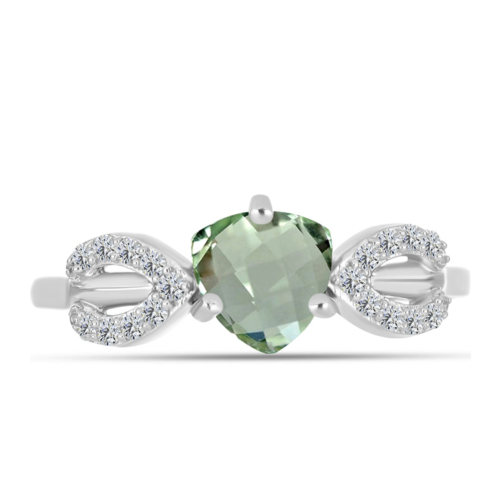 Anillo de Plata con Amatista Verde y Topacio Blanco