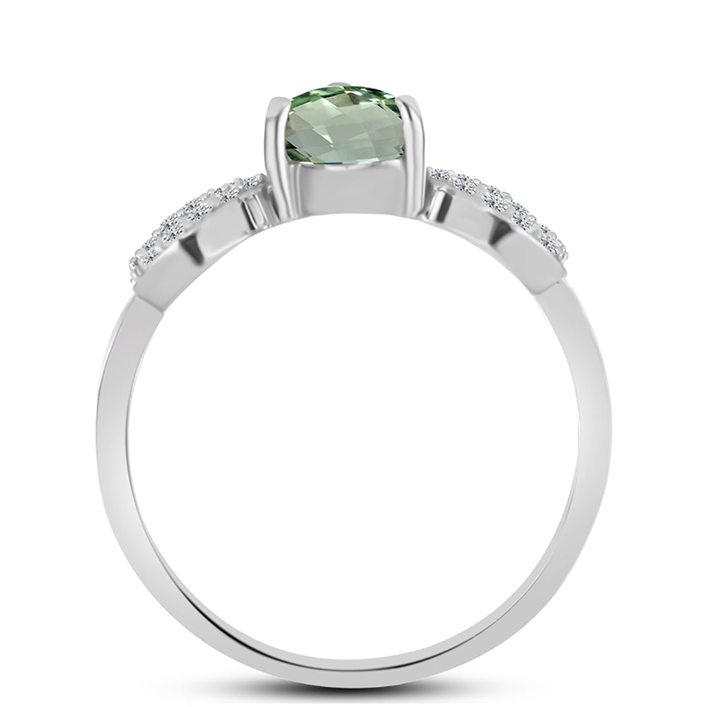 Anillo de Plata con Amatista Verde y Topacio Blanco 2 