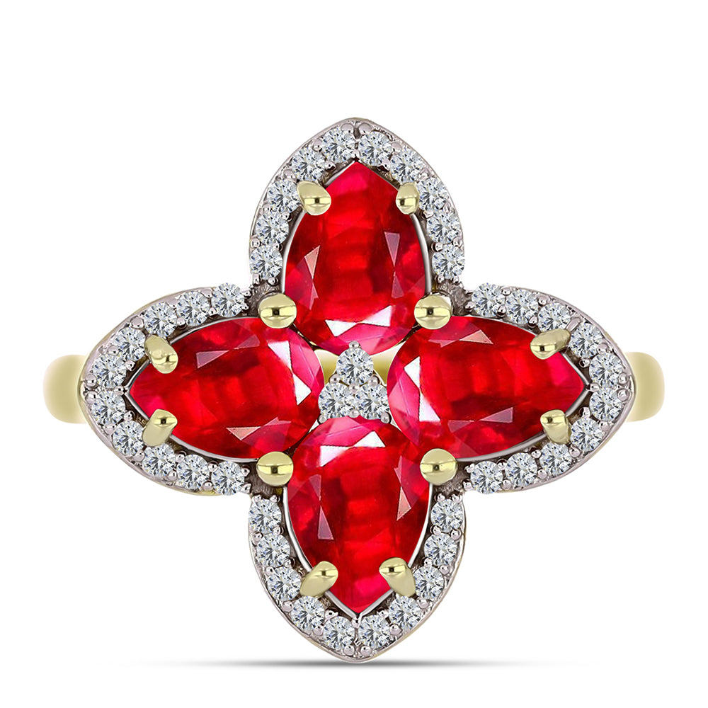 Anillo de Plata Bañada en Oro con Ágata Roja y Topacio Blanco