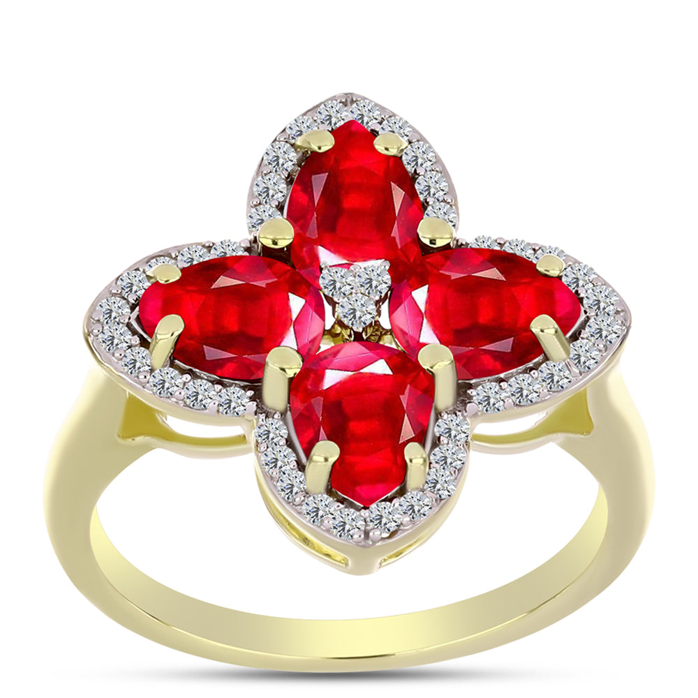Anillo de Plata Bañada en Oro con Ágata Roja y Topacio Blanco