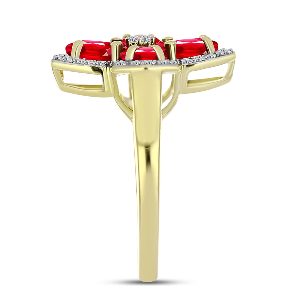 Anillo de Plata Bañada en Oro con Ágata Roja y Topacio Blanco 4 
