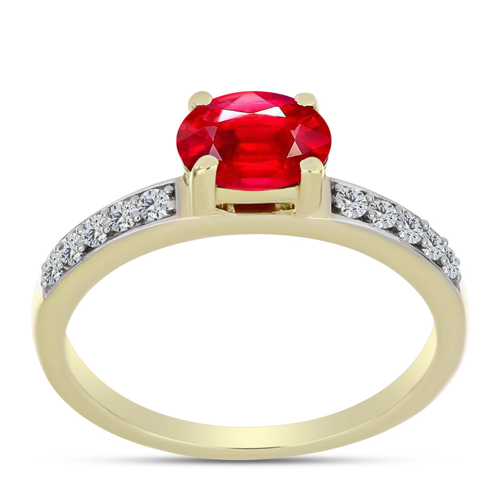 Anillo de Plata Bañada en Oro con Ágata Roja y Topacio Blanco