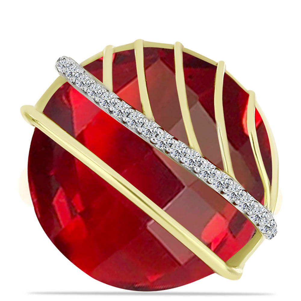 Anillo de Plata Bañada en Oro con Ágata Roja y Topacio Blanco 1 