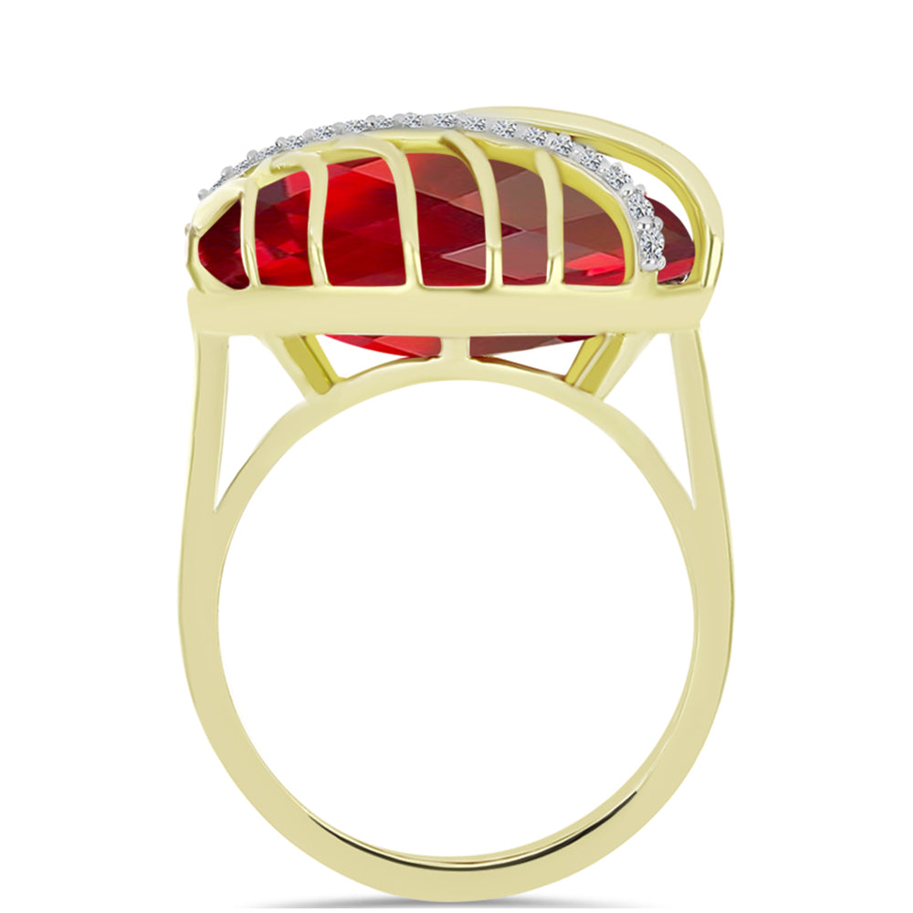 Anillo de Plata Bañada en Oro con Ágata Roja y Topacio Blanco 2 