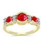 Anillo de Plata Bañada en Oro con Ágata Roja y Topacio Blanco
