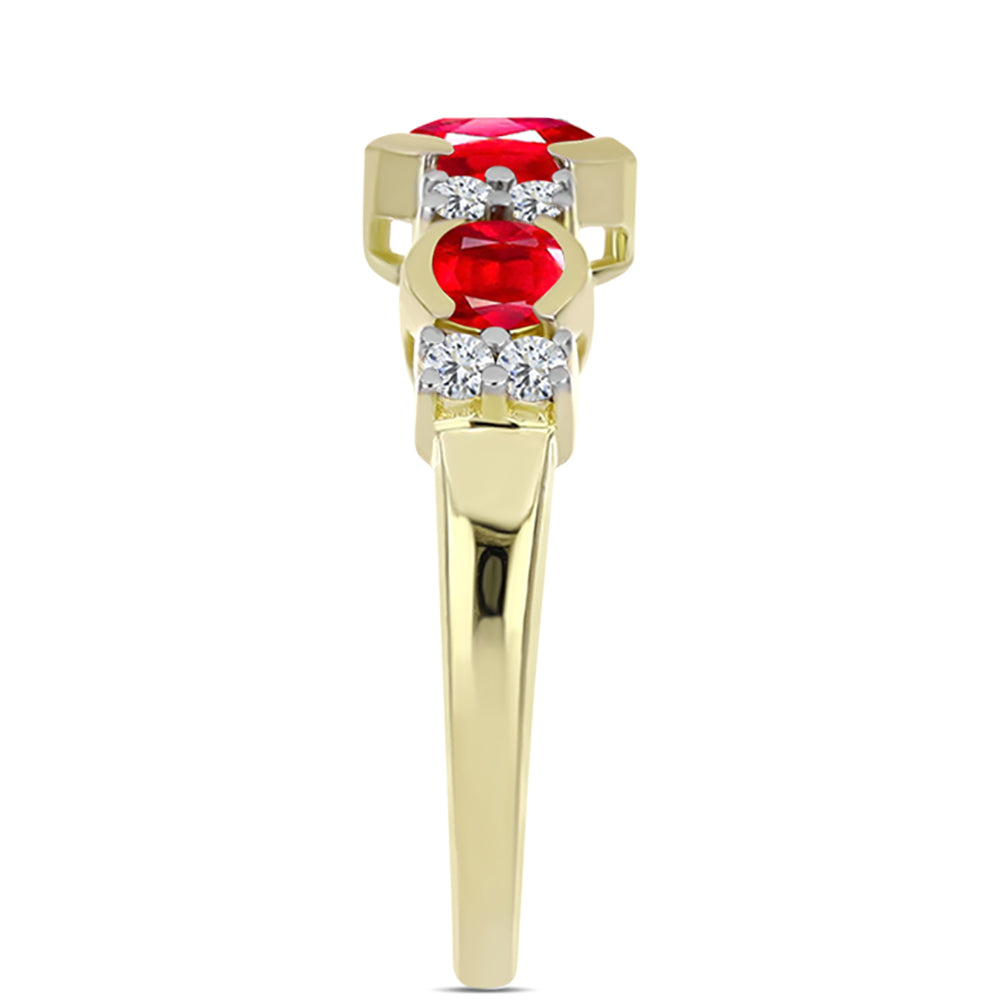 Anillo de Plata Bañada en Oro con Ágata Roja y Topacio Blanco 4 