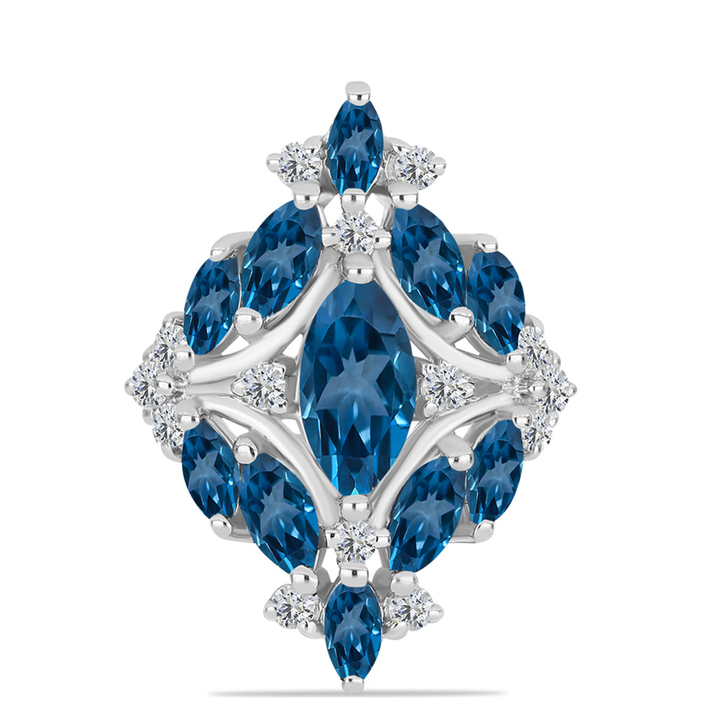 Anillo de Plata con Topacio Azul Londres y Topacio Blanco