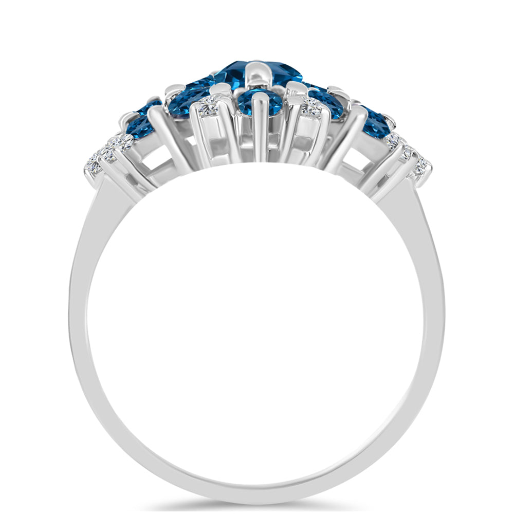 Anillo de Plata con Topacio Azul Londres y Topacio Blanco