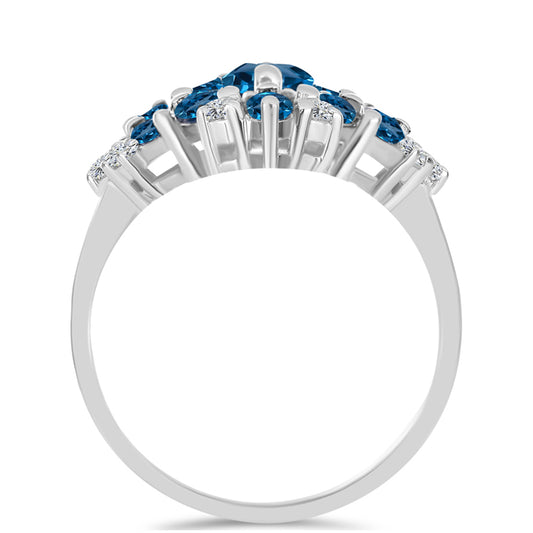 Anillo de Plata con Topacio Azul Londres y Topacio Blanco