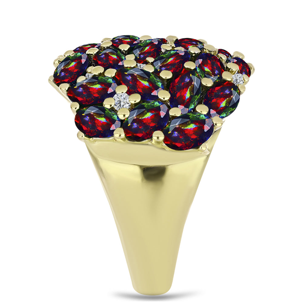 Anillo de Plata Bañada en Oro con Ópalo negro medianoche Lega Dembi de Ëtiopía y Topacio Blanco