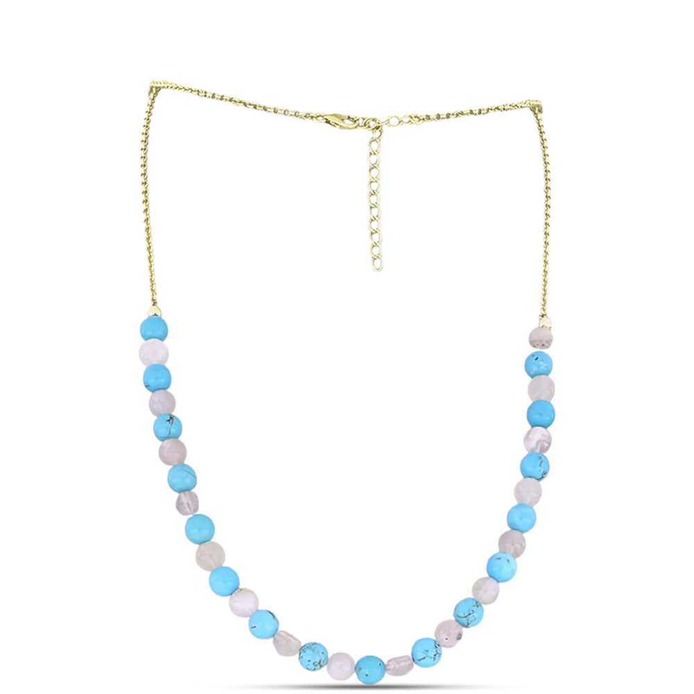Collar de Plata Bañada en Oro con Turquesa Bella Durmiente y Piedra Lunar Arco Iris