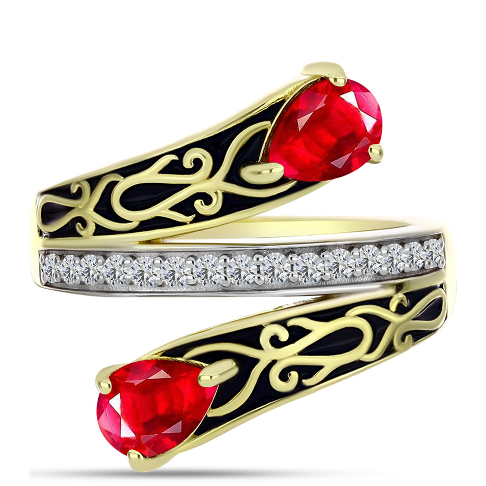 Anillo de Plata Bañada en Oro con Ágata Roja y Topacio Blanco 1 