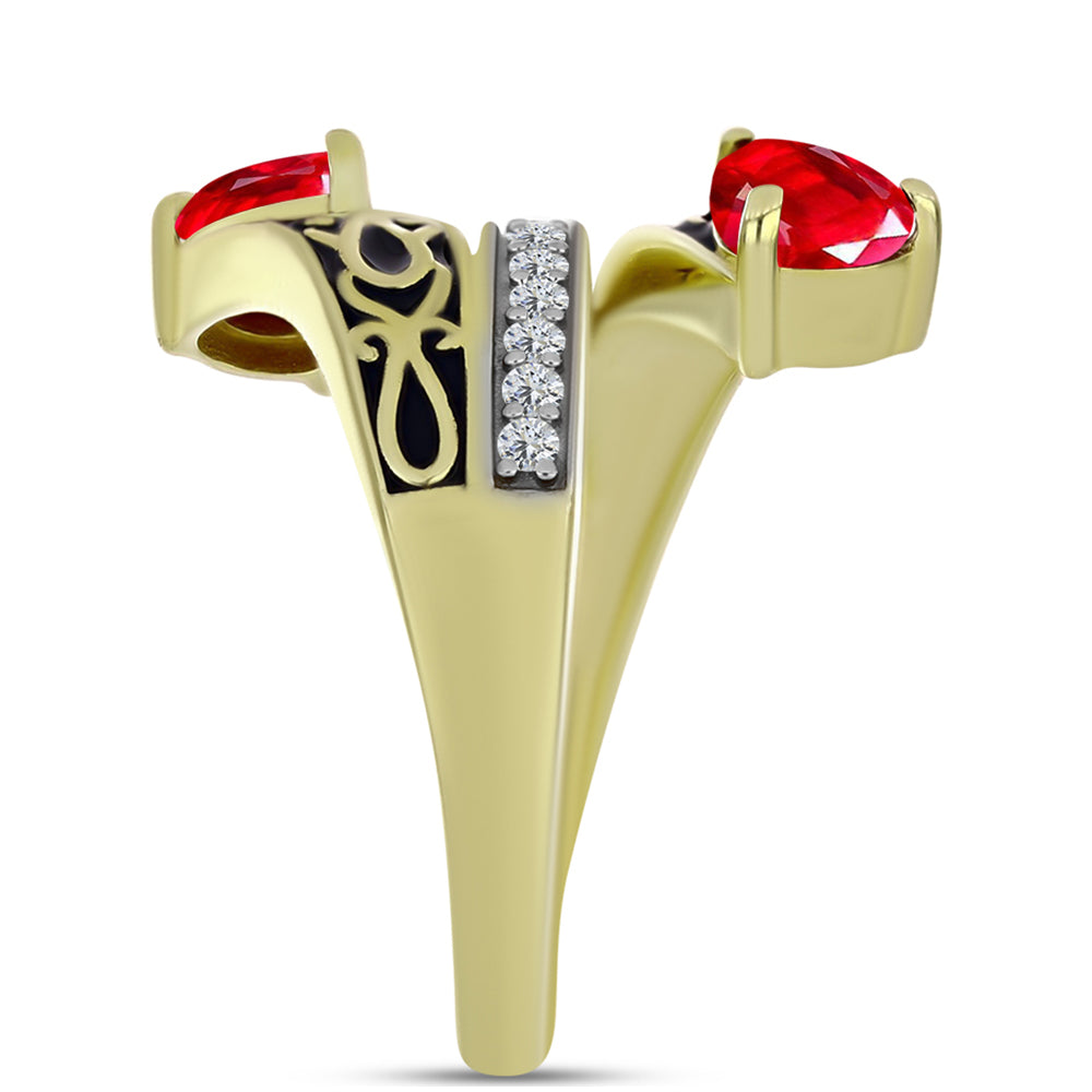 Anillo de Plata Bañada en Oro con Ágata Roja y Topacio Blanco 4 