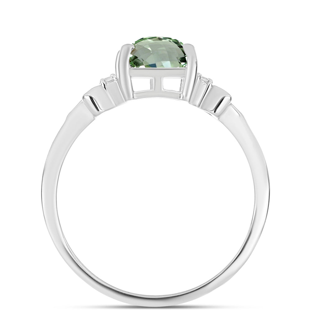 Anillo de Plata con Amatista Verde y Topacio Blanco
